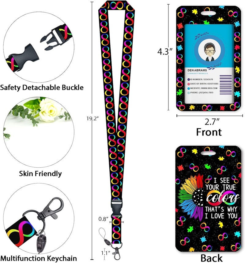 GIANCOMICS ID Badge Holder with Breakaway Lanyard, Retractable Badge Reel Heavy Duty, Autism Awareness Lanyards for ID Badges Ajustable, Teacher Nurse Work Office Gifts - Image 4